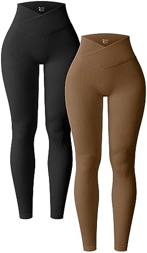 OQQ Women's 2 Piece Yoga Leggings Ribbed Seamless Workout High Wa...