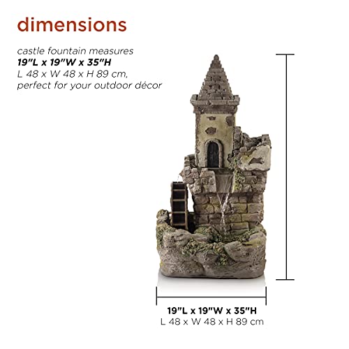 Alpine Corporation 35" Tall Outdoor Fairy Castle Waterwheel Tiered Fountain Yard Art Decoration #TOP2