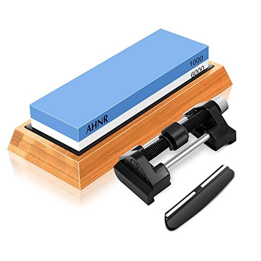 Whetstone Knife Sharpening Stone Set 1000/6000 Waterstone, Honing Guide Jig for Chisel Honing and Planer Blade Sharpening, AHNR Professional Whetstone Knife Sharpener Kit with Bamboo Base, Angle Guide