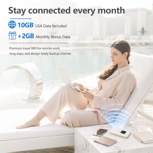 Image of Global Pocket WiFi Hotspot - No SIM, Works in 140+ Countries, 10GB USA Data Included + 2GB Monthly Free Data for Life, Portable 4G LTE Travel Router, Connect Up to 8 Devices, Mobile Internet Device