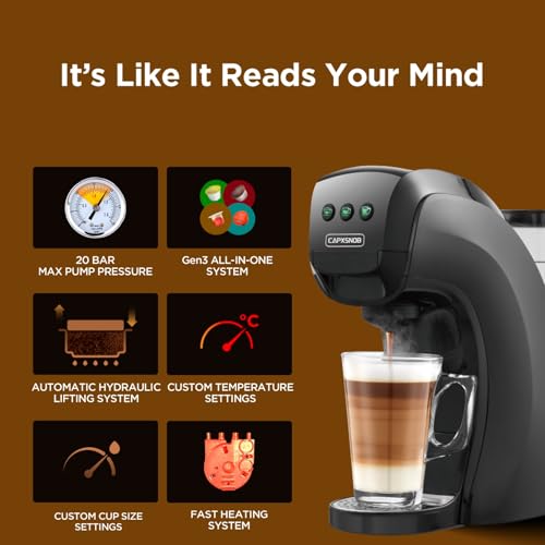 Multifunction Coffee Capsule Machine for Nespresso Original/Dolce Gusto/Lavazza MIO Coffee Pods and Ground Coffee, Smart Automatic Small Espresso Coffee Pods Machines, 1L, 1450W - Image 5