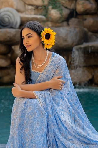 Image of MIRCHI FASHION Women Saree Floral Print Chiffon | Lightweight Festive Occasion Sari for Farewell and Functions with Unstitched Blouse Piece