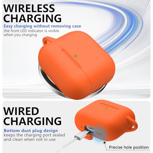 Image of Ljusmicker for AirPods 4 Case 2024 with Magnetic Lock,Orange | Soft Silicone Protective Cover for Apple AirPods 4th Generation Case with Cleaner Kit & Keychain for Women Men,Shockproof