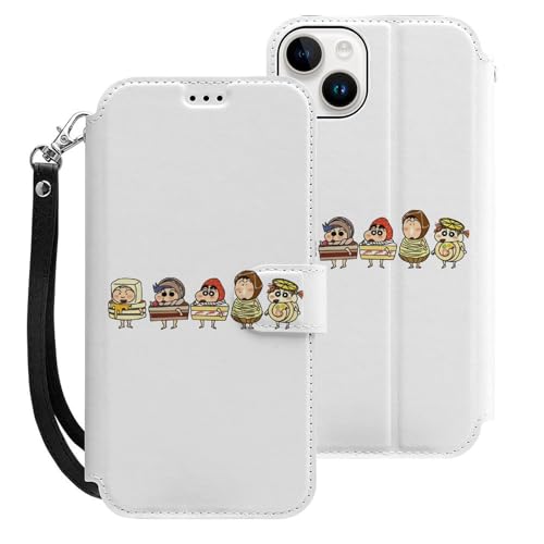 クレヨンしんちゃん 面白い iPhone15Plus用ケース 手帳型 スマホケース アイホン15Plus用 財布型カバー カードポケット スタンド機能 誕生日ギフト 人気 男女兼用