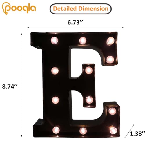 Image of Pooqla Black Light Up Letter E, Marquee Letters Black Room Decor | LED Lighted Letters Birthday Party Decorations, Gifts for Boys Men Christmas Anniversary Night Light Home Bar Room Decoration