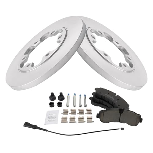 Image of TRQ Rear Brake Pad and Rotor Set Ceramic Solid Rotors Compatible with 2020-2022 Ford Transit-350 HD