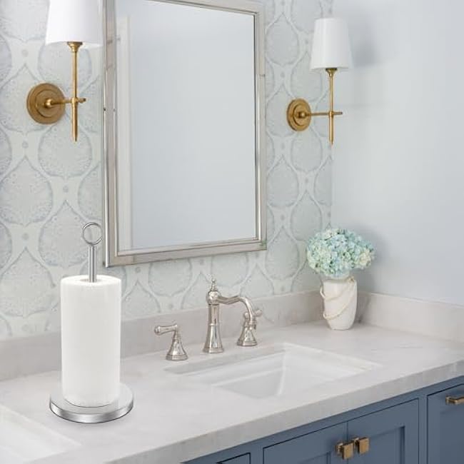 Paper Towel Holder Countertop, Standing Paper Towel Roll Holder for Kitchen Bathroom, Paper Towel Stand with Weighted Base, One-Handed Tear Stainless Steel Paper Towel Holder(Silver)