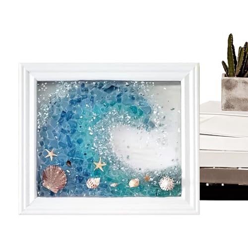Sea Glass Art Kit, Crafting Set Wall Decor, Hangable Framed Bathroom Decor, White Art Frame Sea Glass Artwork for Birthday Holiday