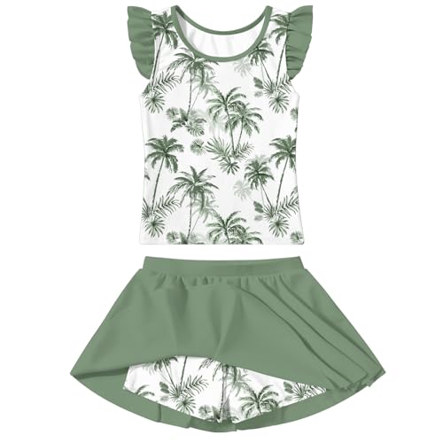 Image of Girls Swimsuit 2 Piece Ruffle Bathing Suit UPF 50+ Tankini Swimsuit Skirt with Lining Size 3-10