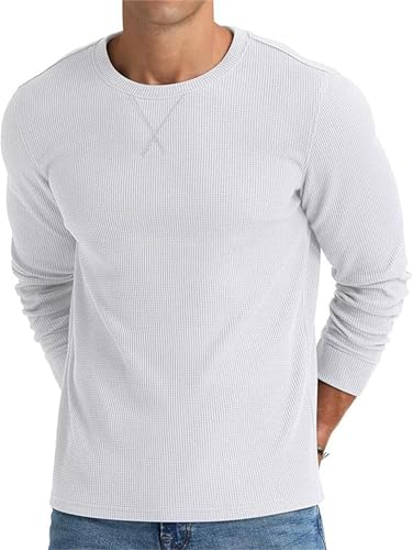 Chemises gaufrées à col rond et manches longues pour homme, chemises gaufrées à manches longues pour hommes, hauts décontractés en tricot, Ddp-7, XL