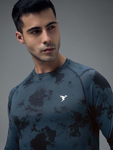 Image of TECHNOSPORT Men's Slim Fit All Over Print Jacquard Crew Neck Full Sleeve T-Shirt, Quick Dry Activewear Tee with UPF 50+ Sun Protection for Gym, Running, Sports & Everyday Wear