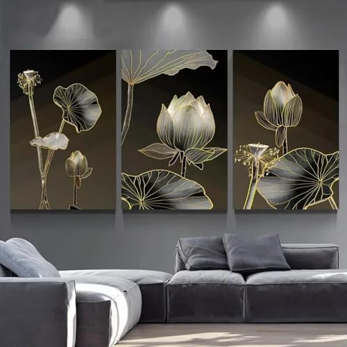 Feuille d'or et toile premium pour cette affiche abstraite lotus