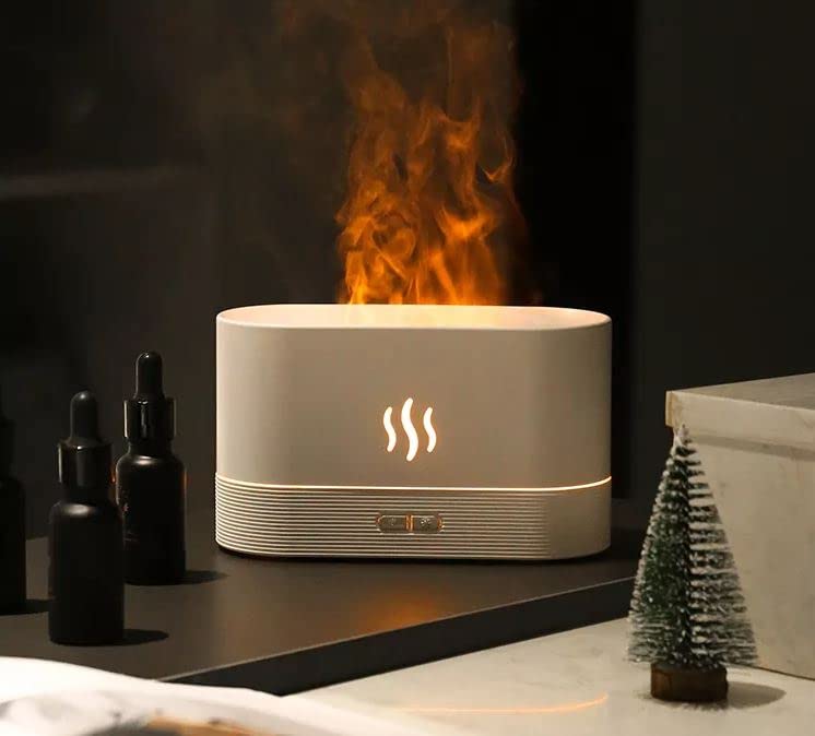 Air Pure Life Aromatherapy Diffuser, ​Flame Effect Humidifier USB Scented Essential Oil Diffuser Waterless Auto Shut-Off 180ml (White)