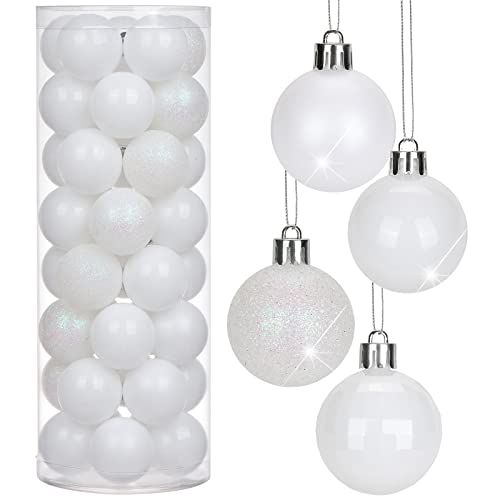 1.57 Pearl White Christmas Balls Ornaments 40 Pcs Shatterproof Christmas Ornaments Set Halloween Balls Ornaments White Ornament for Xmas Tree Holiday Party