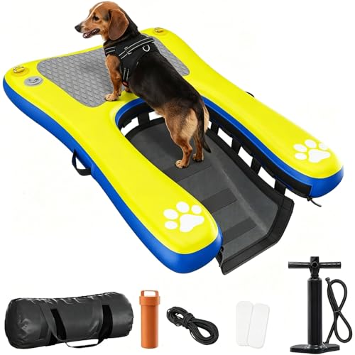 Inflatable Dog Boat Ramp for Puppy Small Dogs Inflatable Floating Dock Platform with Anti-Slip EVA Foam Safe & Easy Water Access Dog Water Ramp Floats for Boat Inground Pool Lake