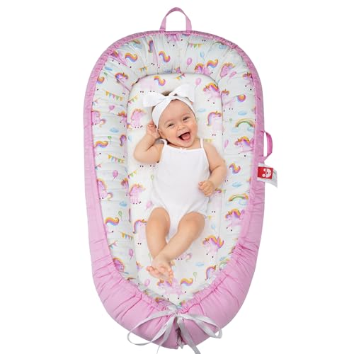 Image of Baby Lounger for Newborn - Portable Infant Seat with Breathable Cover, Adjustable Cotton Lounger for Floor Play & Travel | Newborn Essentials Gift 0-24M