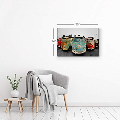 Decorative Canvas Print Vintage Van Bus Art Modern Wall Décor Artwork Wrapped Wood Stretcher Bars - Ready To Hang - %100 Handmade In The Usa - 8X12 #TOP5