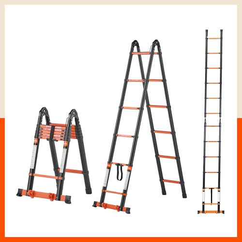 Image of Bathla 16.5 Ft A-Type Foldable Steel Telescopic Ladder with Support Wheels | Portable, Compact & Multipurpose Ladder for Home, Industrial and Outdoor Use
