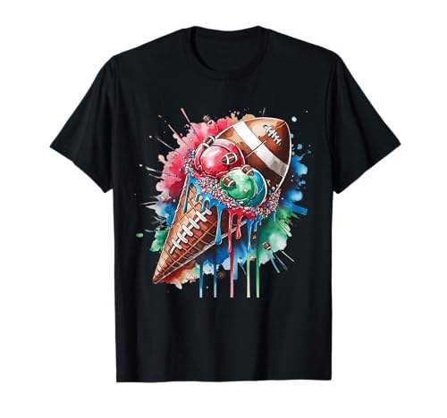 Football Drip Ice Cream Watercolor Cone with Sprinkles T-Shirt