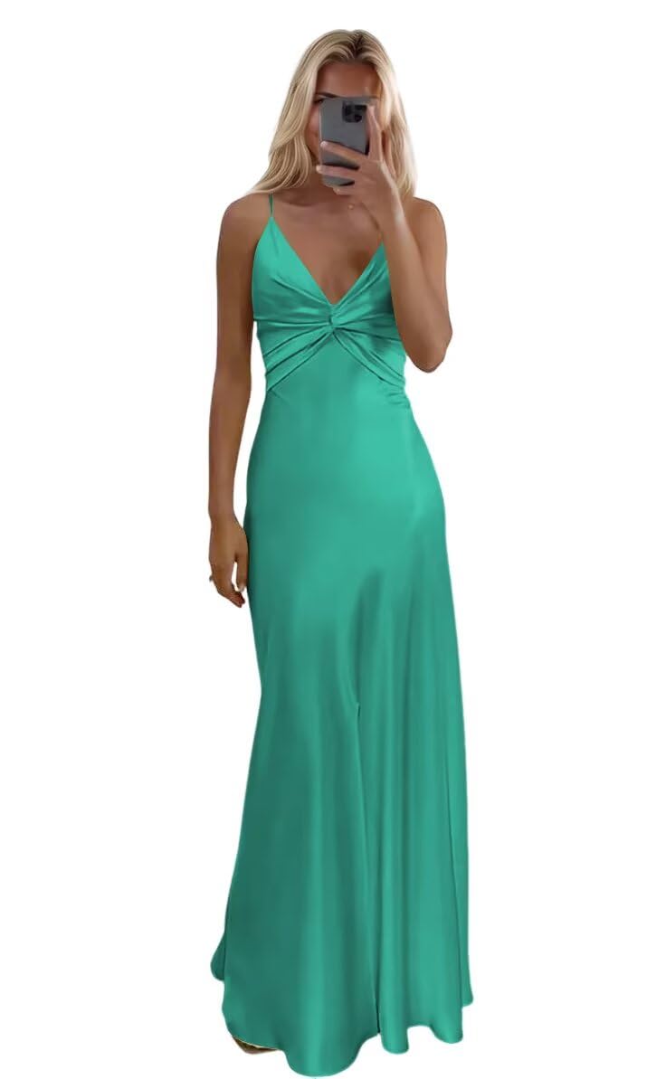 PUXIU Women's Satin Bridesmaid Dresses 2025 with Slit for Women Mermaid Formal Dresses PUS067