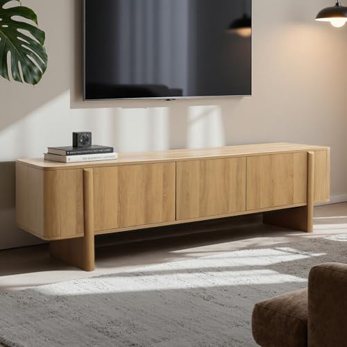 Hometopia Moderner TV-Schrank Lowboard mit Kabelloch,Eichenfarben - Breiter TV Unterschrank fürs Wohnzimmer mit Stauraum, ideal für 55-75 Zoll Fernseher | 160x40x50 cm