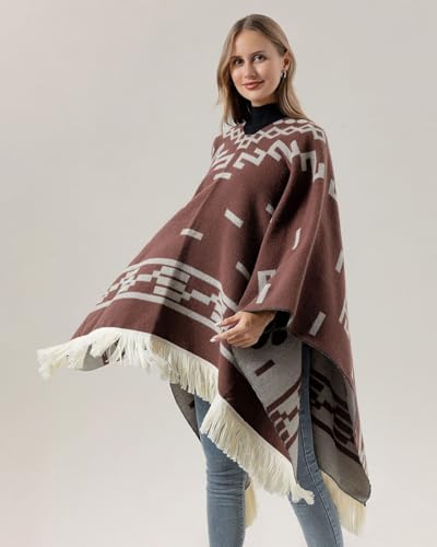 Women's Fashion Travel Shawl Wrap Pullover Poncho Cape Long Pashmina Blanket for Fall Winter Tassels Sweater Top3