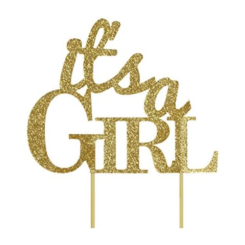 All About Details Silver It's-a-girl Cake Topper, 1pc, baby shower cake topper, Party Decor, baby shower decoration, Glitter Topper (Gold) Cover