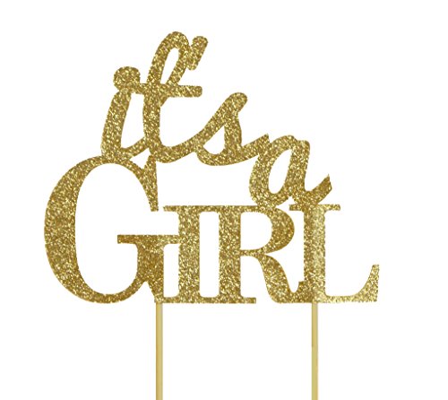 All About Details Silver It's-a-girl Cake Topper, 1pc, baby shower cake topper, Party Decor, baby shower decoration, Glitter Topper (Gold)