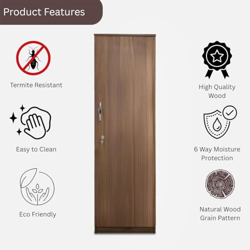 Image of Amazon Brand - Solimo Optima Engineered Wood 5ft 1 Door Wardrobe for Clothes | Storage Organizer | Storage Cabinet | Multipurpose Almirah for Bedroom - Leon Teak, 5ft