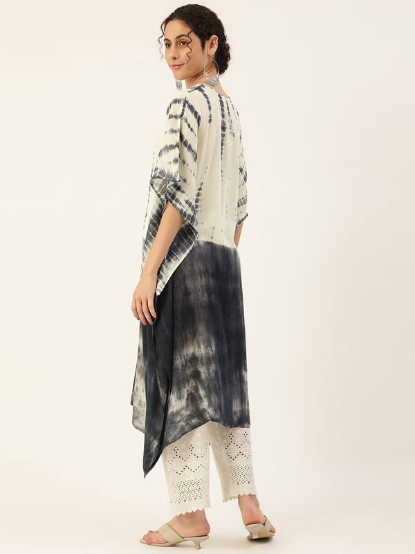 Image of Maaesa Women Handcrafted Tie & Dye Rayon Crepe Kaftan Kurta | Casual Wear | Flowy Kaftan Style | Lightweight & Breathable Fabric