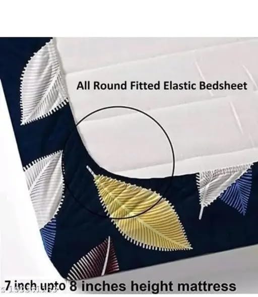 Image of Fitted (Elastic) Cotton Double Bedsheet with 2 Pillow Covers Print 24 Nblue,Double