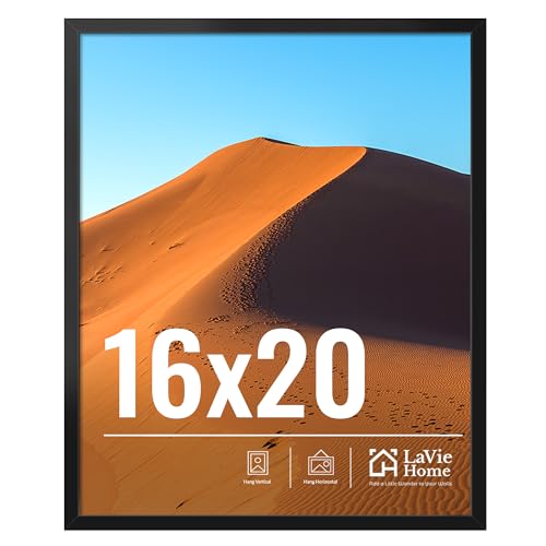 LaVie Home 16x20 Picture Frame for Wall Display, 16x20 Black Picture Frame with HD Plexiglas, 16 x 20 Poster Frame 1 Pack, Display Frame for Vertical or Horizontal, Classic Collection