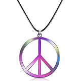 Tatuo 1 Piece Metal Peace Sign Pendant 1960s 1970s Hippie Party Accessories Necklace (Rainbow Color)