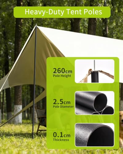 Camping Tarp with Poles, 10x18FT Tarp Shelter, No Guy Lines, Beige, Fast Setup, Water-Resistant 210D Oxford Fabric, 8.5FT Assembled Poles, Fits Up to 10 People for Camping & Picnic - image 5