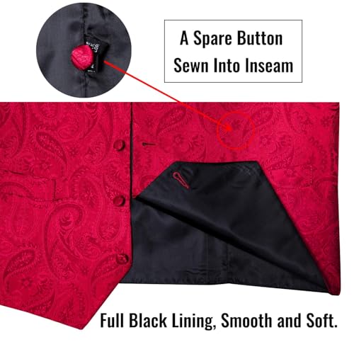 Image of DiBanGu Mens Vest and Tie Set Formal Paisley Waistcoat and Necktie Pocket Square Cufflinks Silk Suit Vest for Tuxedo Wedding