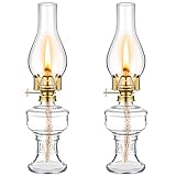 2 Pieces Chamber Oil Lamps for Indoor Use Vintage Kerosene Lamp Clear Hurricane Lamp Rustic Kerosene Lantern with Adjustable Fire Wick Lighting Oil Lantern for Home Emergency Lighting, 13 Inch Height