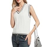 RefindWin Women's Casual V Neck Cable Knit Sweater Vest Solid Sleeveless Tank Tops Women Vest 2024 White XL