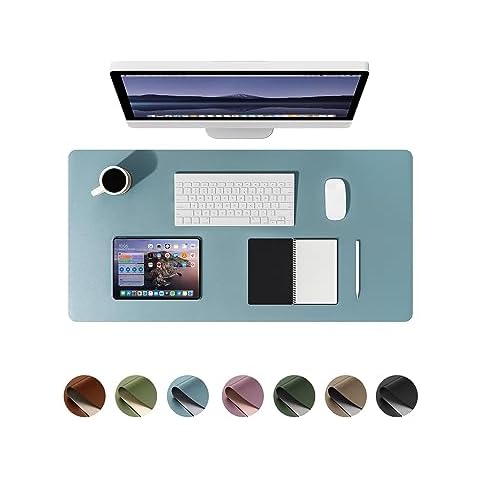YSAGi Dual-Sided Leather Desk Pad, Office Desk Mat, PU Leather Desktop Protector, Large Mouse Pad, Laptop Desk Pad, Waterproof Desk Writing Pad for Office and Home (Blue+Grey, 23.6" x 13.8") Cover