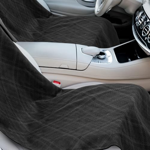 Image of Hahafelt 1 Pack Car Seat Towel Cover with Storage Bag, Black Plaid Style | 63 x 32 in Car Towel Seat Cover Non Slip Waterproof, Gym Workout Swimming Running, Machine Washable Sweat Absorbent Protector