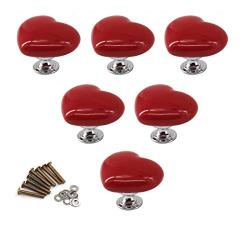 Zerniple Red Ceramic Handle Pull Door knobs Cabinet Handles for Children's Room (6 Pieces), big