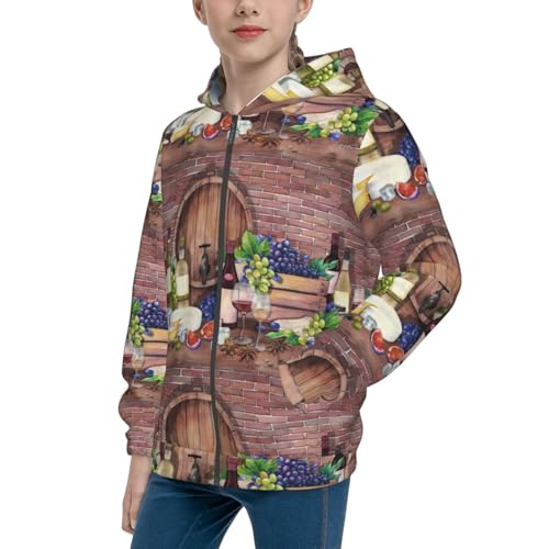 Bottle Glass Red Wine Kid Hoodies Boys Zip Up Sweatshirts Girls Pullover with Pocket