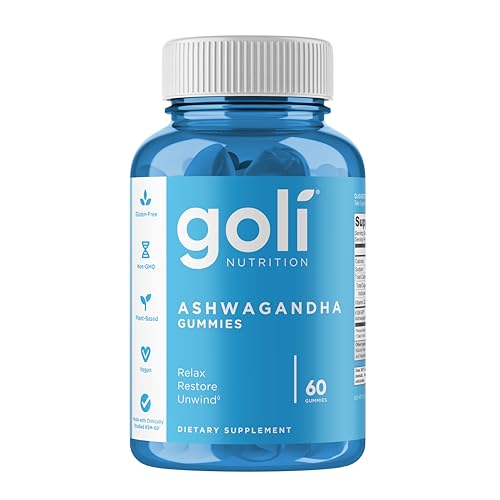 Goli Nutrition Ashwagandha mit Vitamin D 60 vegane Gummies 300mg KSM-66 Ashwagandhawurzel-Extrakt & 25mcg Vitamin D2 je Dosis Glutenfrei GMO frei Beerengeschmack