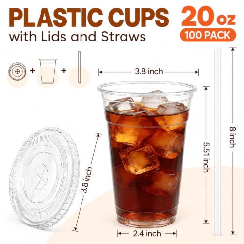  100 Pack 20oz Disposable Plastic Cups with Lids and Straws  - image 2