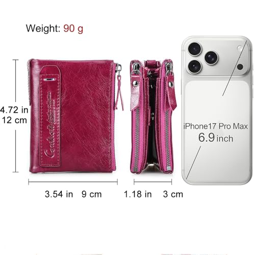 Image of CONTACTS Soft Leather Wallet for Women Small Bifold Coin Purse Double Zipper Card Holder with RFID Blocking (Purplish Red)