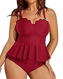 Yonique Plus Size Tankini Swimsuits for Women High Waisted Tummy Control Scalloped Bathing Suits 2...