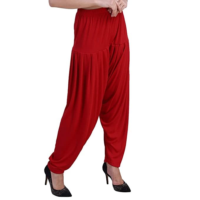 Image of Ultra Soft Rayon Viscose Solid Attractive Pleated Pattern Casual wear Patiala Pants for Womens