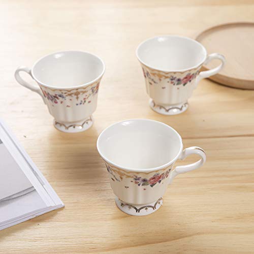 ufengke 4oz Flora Coffee Cup Set,Small Capacity Porcelain Coffee Tea Sets,Set of 6 Ceramic Tea Cup and Saucer-Chinese Rose Pattern