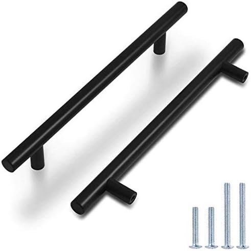 Probrico Black Kitchen Drawer Knobs, Black Cupboard Knobs for Kitchen, Matte Black Cabinet Knobs, Small Furniture Door Knobs, Single Hole, Stainless Steel, 5 Pieces