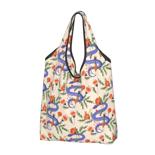 Sac fourre-tout femme léger et réutilisable en tissu imprimé serpent rigolo