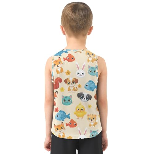 J JOYSAY Cartoon Dog Fox Rabbit Boys Tank Top Sleeveless Muscle Shirts Quick Dry Sport Workout Active Kids T-Shirts 3-15T3